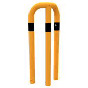 Anti-nudge hoop 90 | equal-sided | steel tube  76 mm | yellow / black | total width: 350 mm | height above ground: 650 mm | for casting in concrete